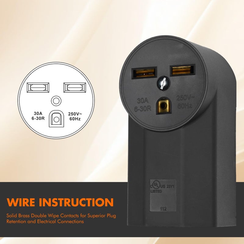 micmi NEMA 6-30R Receptacle 2-Pole 3-Wire Surface Mount Range Power Receptacle, Industrial Grade 30A 125/250V UL Listed, Black (NEMA 6-30R) - Image 4